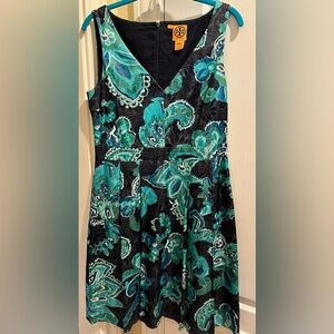Tory Burch silk metallic floral dress from several years ago. Size 8